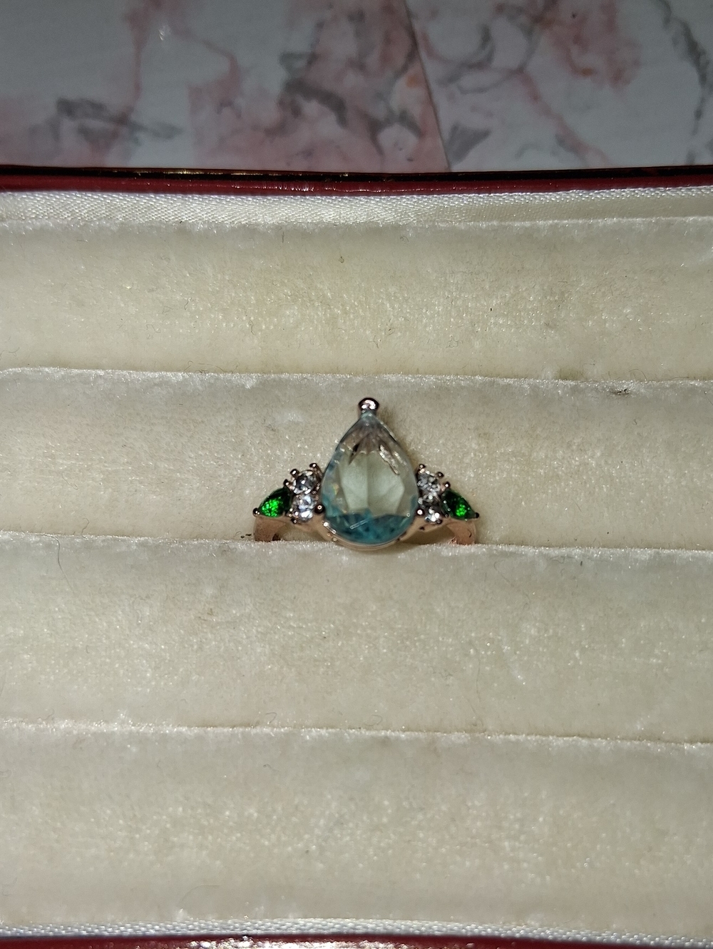 Pear-Shaped Blue Topaz & Green Accent Ring - Women Jewelry